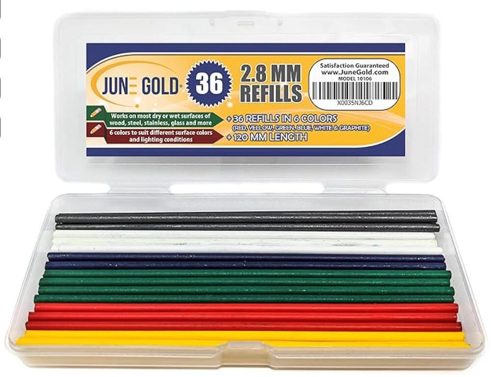 June Gold 36 Colored 2.8 mm Deep or Long Reach Nose & Nib Lead Refills, 6 Colors